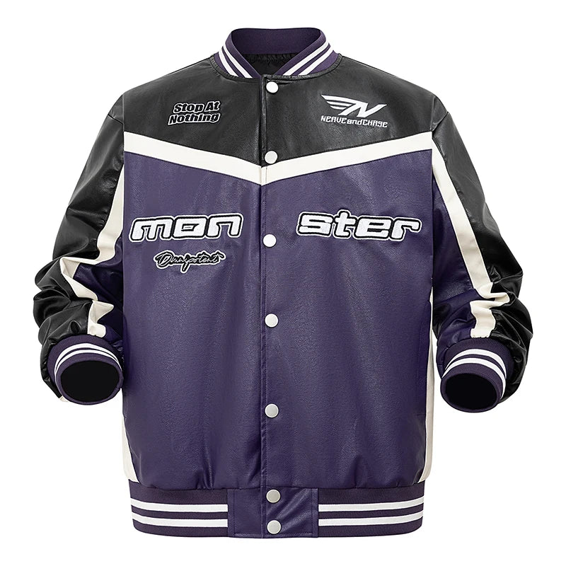 Leather Jacket Motorcycle Bomber Jacket Letter Embroidery Coats