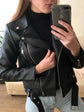 Autumn Women Faux PU Leather Jacket Casual Lapel Coat Dark Shot - Race Blaze