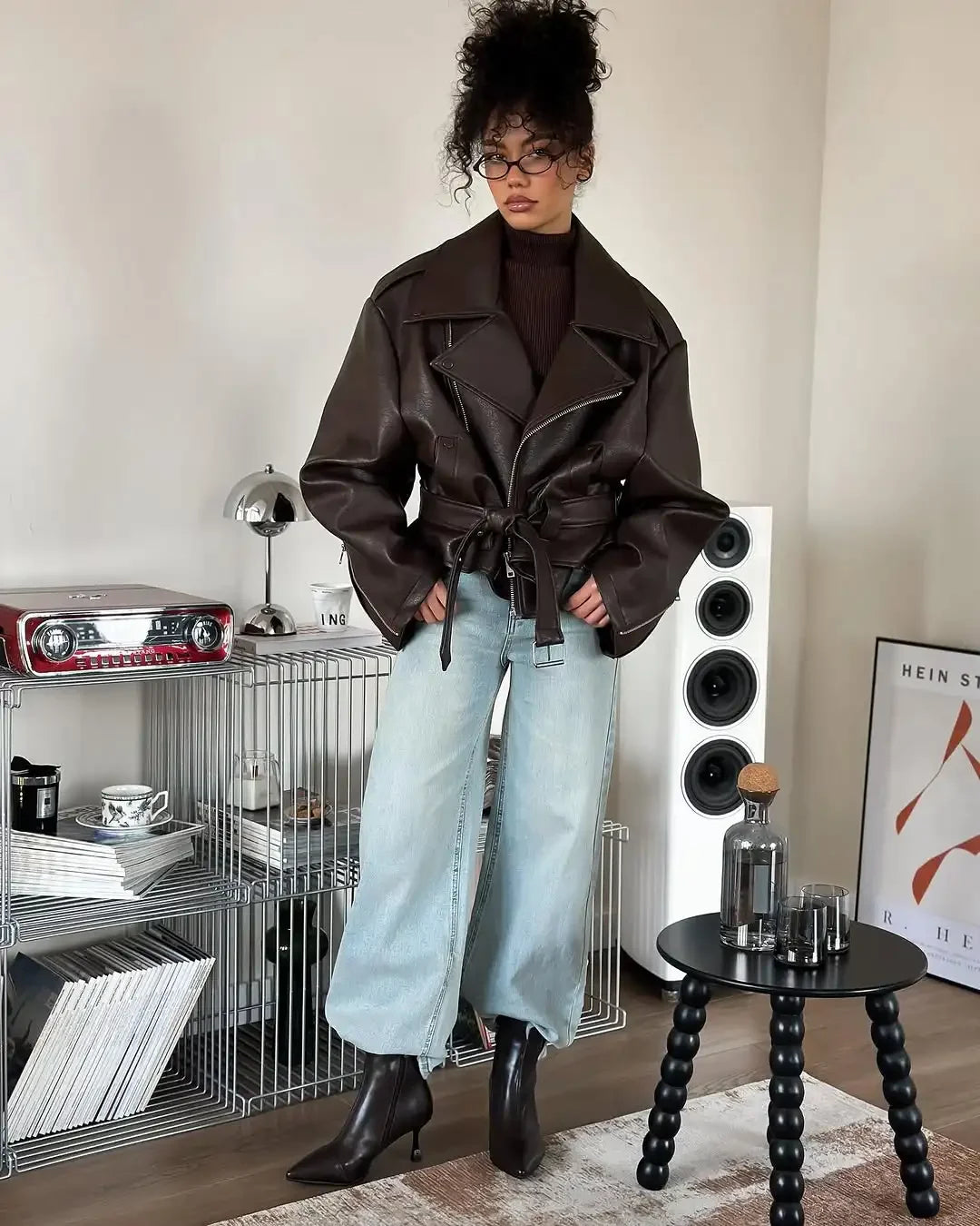 Casual Dark Red Zipper Leather Short Jackets Women Coat Lady