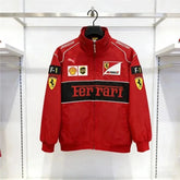Embroidered F1 Racing Suit Casual Jacket Red On Model - Race Blaze