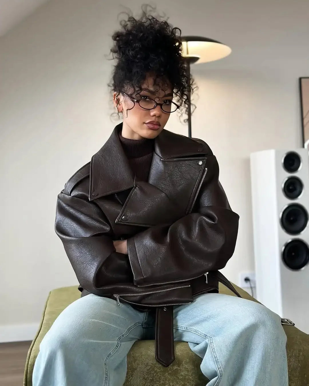 Casual Dark Red Zipper Leather Short Jackets Women Coat Lady