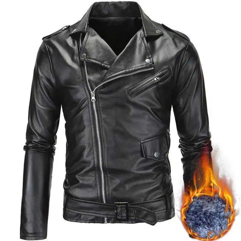 Men's synthetic leather jacket, lapel blazer, diagonal zipper