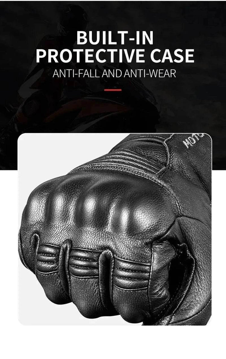 Motorcycle Gloves Winter Waterproof Leather Touchscreen Black - Race Blaze