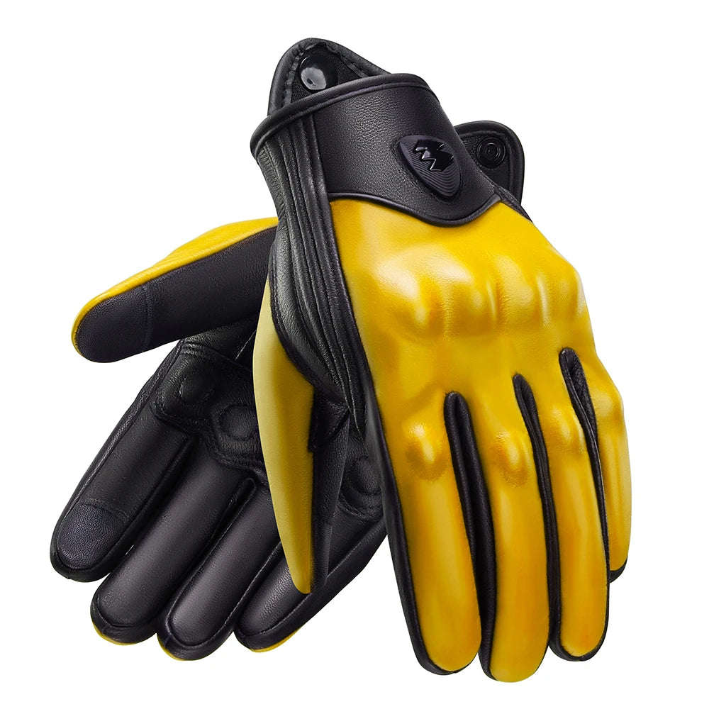 Retro Red Leather Motorcycle Gloves Breathable Racing Gloves
