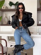 Vintage Leather Jacket Women Single Breasted Short Black - Race Blaze