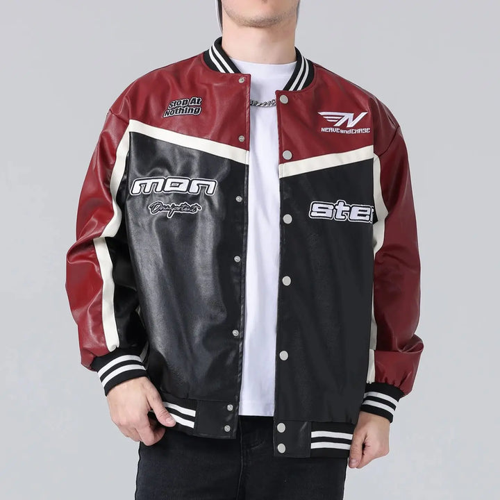 Leather Jacket Motorcycle Bomber Jacket Letter Embroidery Coats