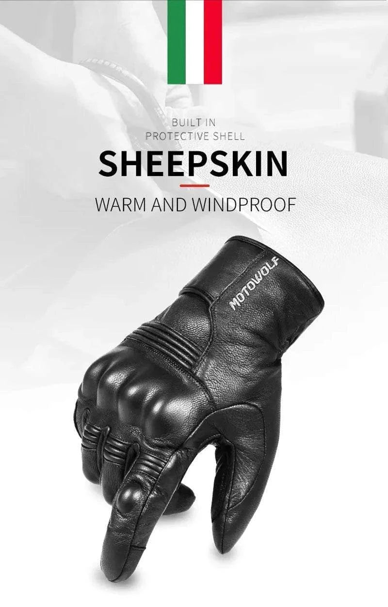 Motorcycle Gloves Winter Waterproof Leather Touchscreen Black - Race Blaze