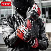 Genuine Leather Motorcycle Windproof Gloves Red Grip Detail - Race Blaze