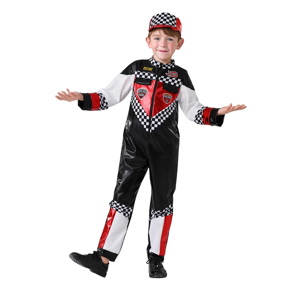 Child Race Car Driver Costumes Carnival Racer Jumpsuit