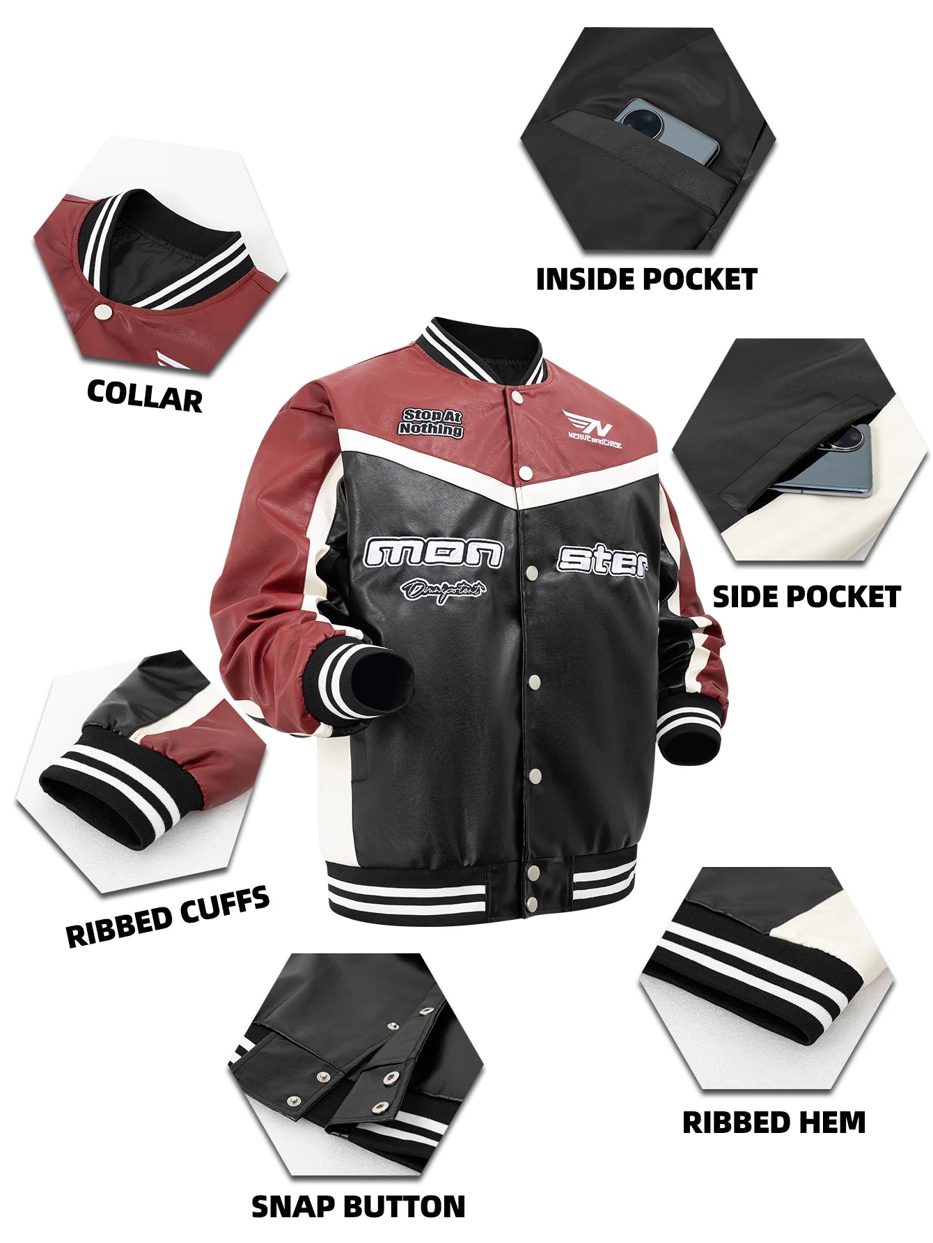 Leather Jacket Motorcycle Bomber Jacket Letter Embroidery Coats