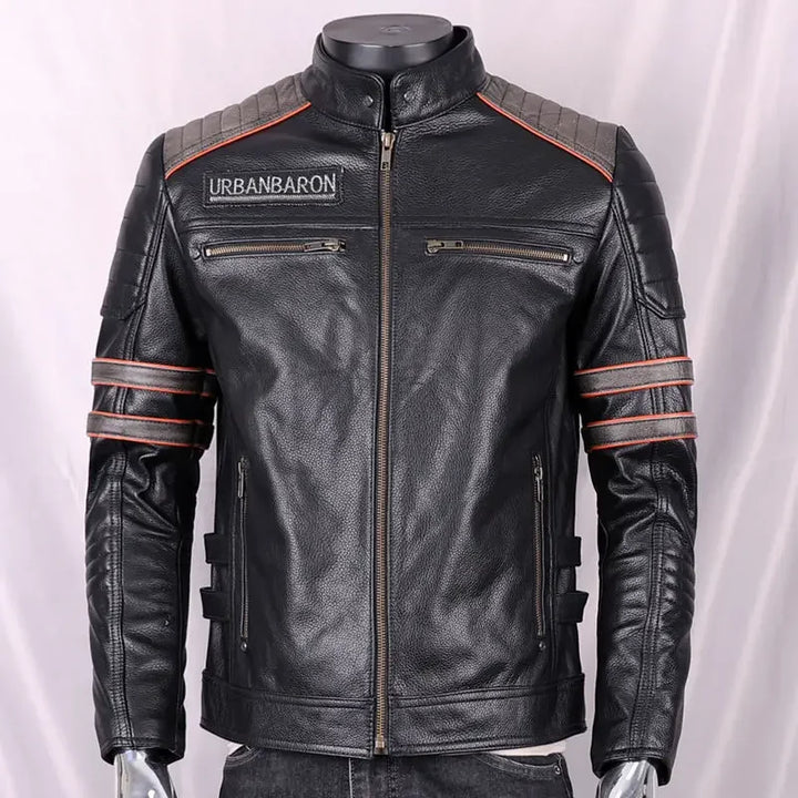 Genuine Leather Jacket For Men Short Standing Motorcycle Jacket