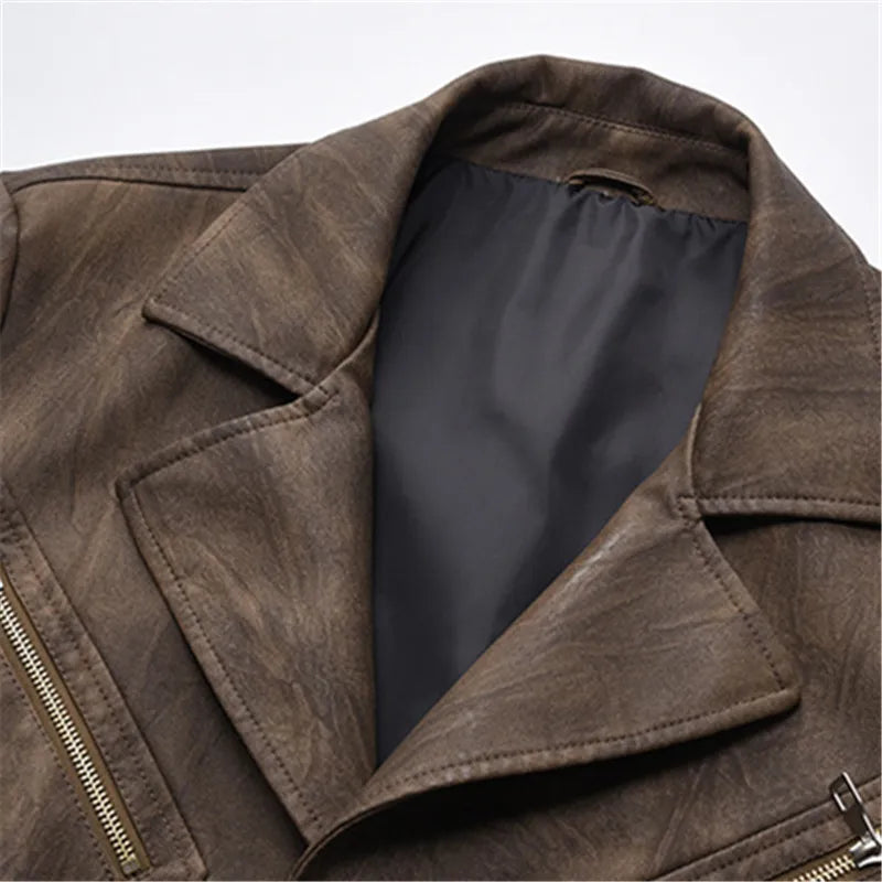 Spring Autumn Men's Vintage Leather Coats Fashion Pu Trench Outwear