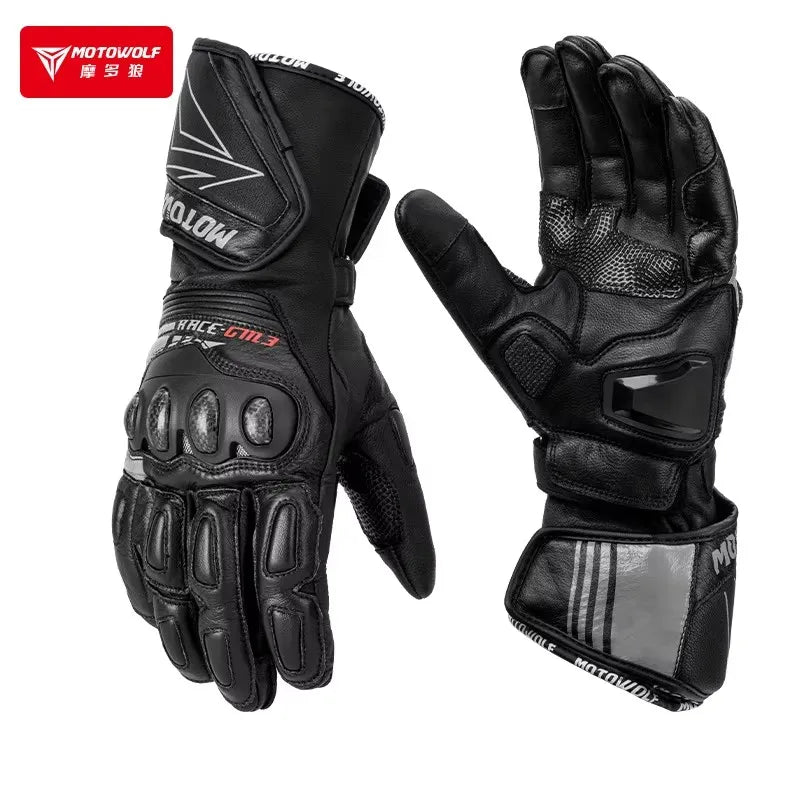 Genuine Leather Motorcycle Windproof Gloves Black Single - Race Blaze