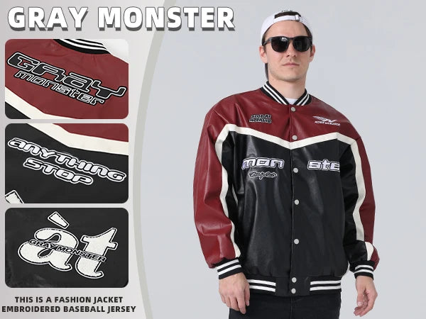 Leather Jacket Motorcycle Bomber Jacket Letter Embroidery Coats