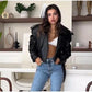 Vintage Leather Jacket Women Single Breasted Short Black - Race Blaze