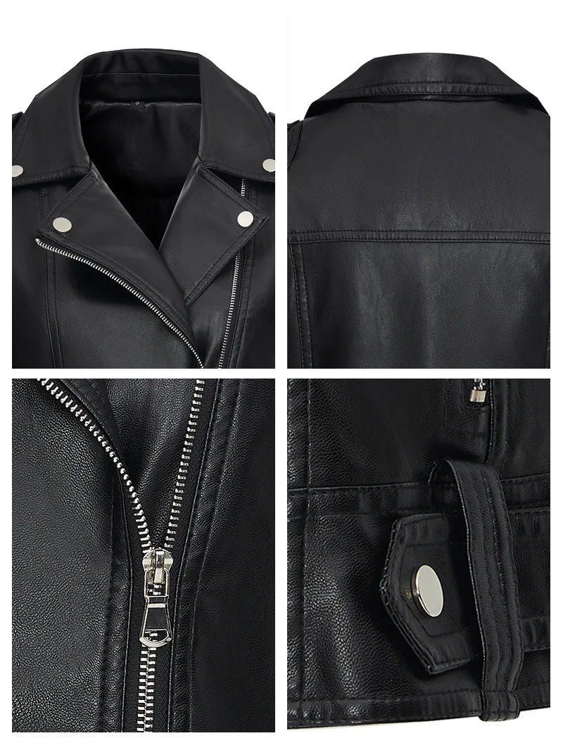 Fashion suit lapel leather vest women's versatile motorcycle jacket