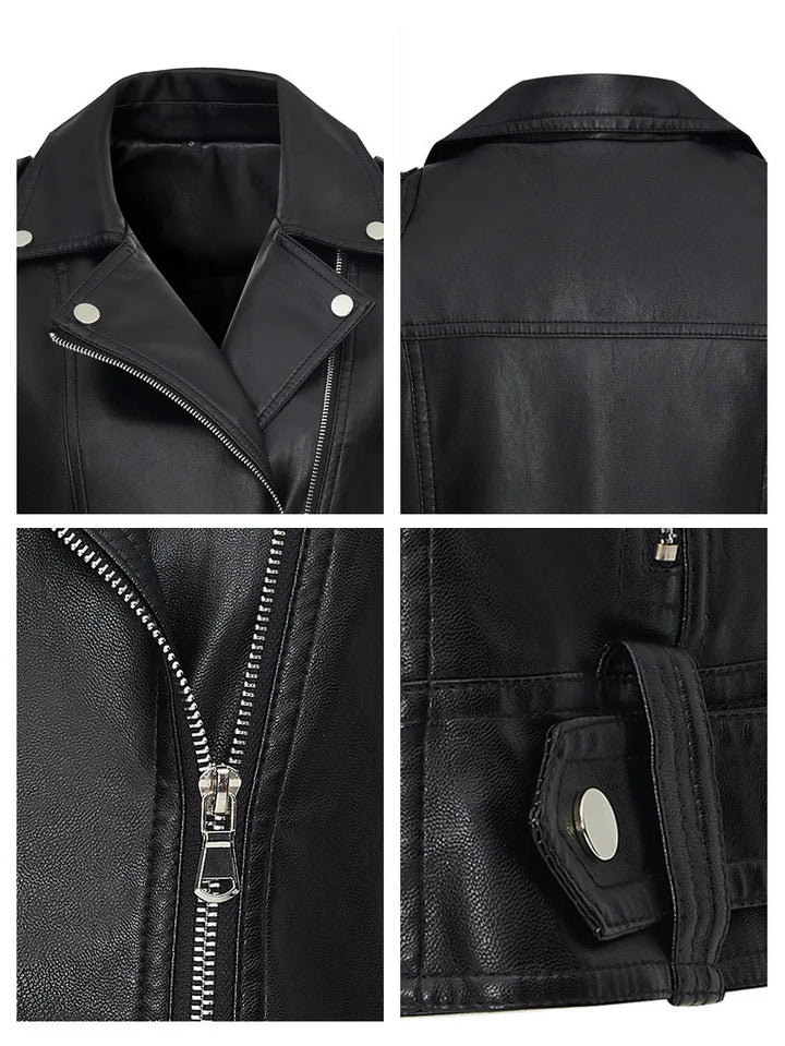 Fashion suit lapel leather vest women's versatile motorcycle jacket