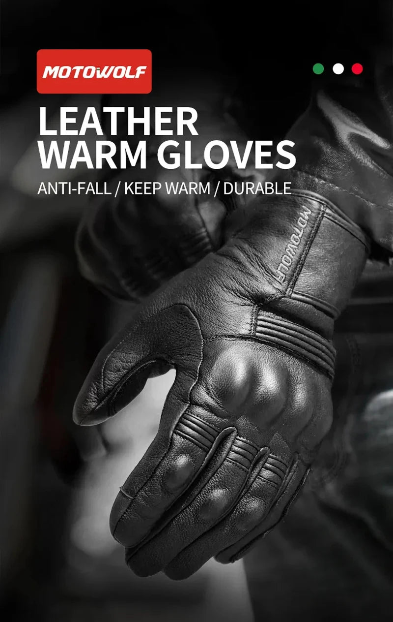 Motorcycle Gloves Winter Waterproof Leather Touchscreen Brown - Race Blaze