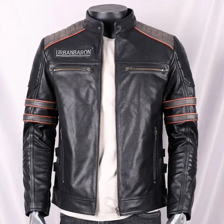Genuine Leather Jacket For Men Short Standing Motorcycle Jacket