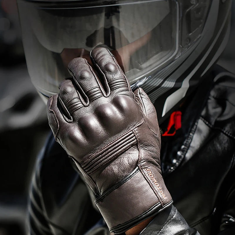 Motorcycle Gloves Winter Waterproof Leather Touchscreen Close-Up - Race Blaze