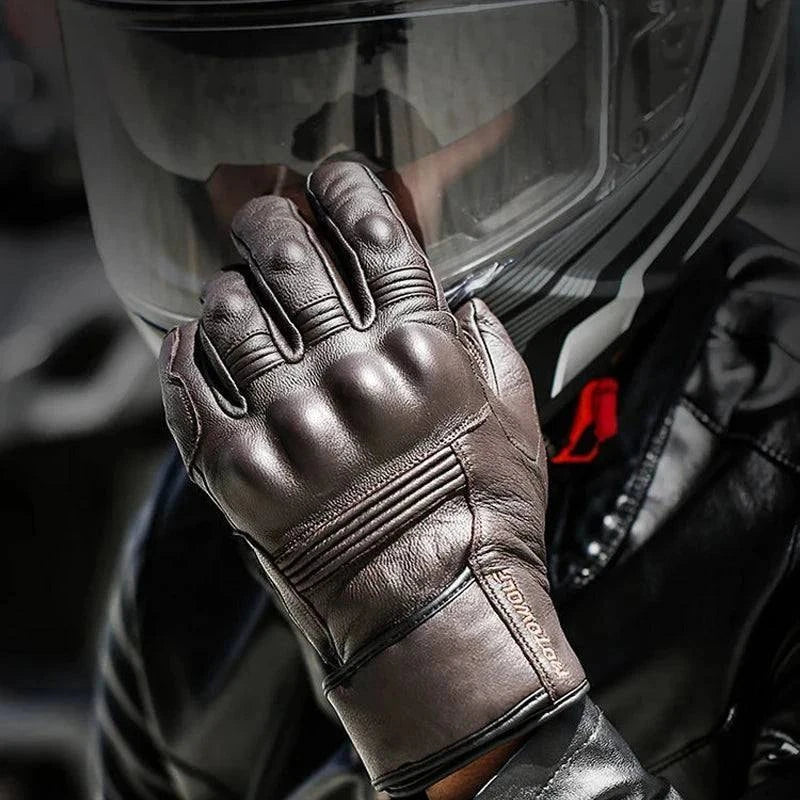 Motorcycle Gloves Winter Waterproof Leather Touchscreen Close-Up - Race Blaze
