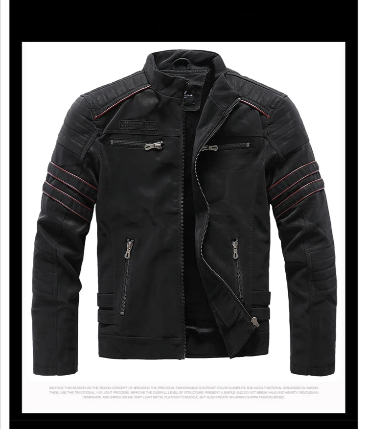 Winter Leather Jacket Fleece Warm Causal Motorcycle Embroidery PU Coats