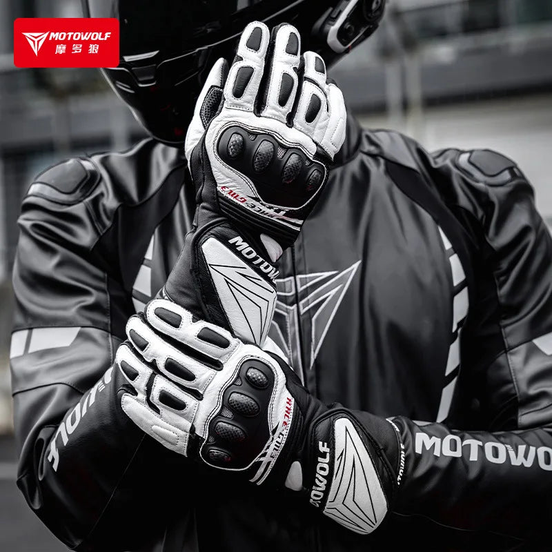Genuine Leather Motorcycle Windproof Gloves Action Shot - Race Blaze