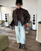 Casual Dark Red Zipper Leather Short Jacket Women  - Race Blaze