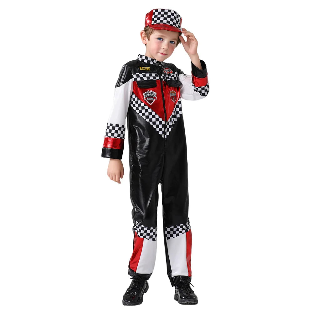 Child Race Car Driver Costumes Carnival Racer Jumpsuit