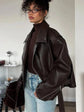 Casual Dark Red Zipper Leather Short Jacket Women Side Dark - Race Blaze