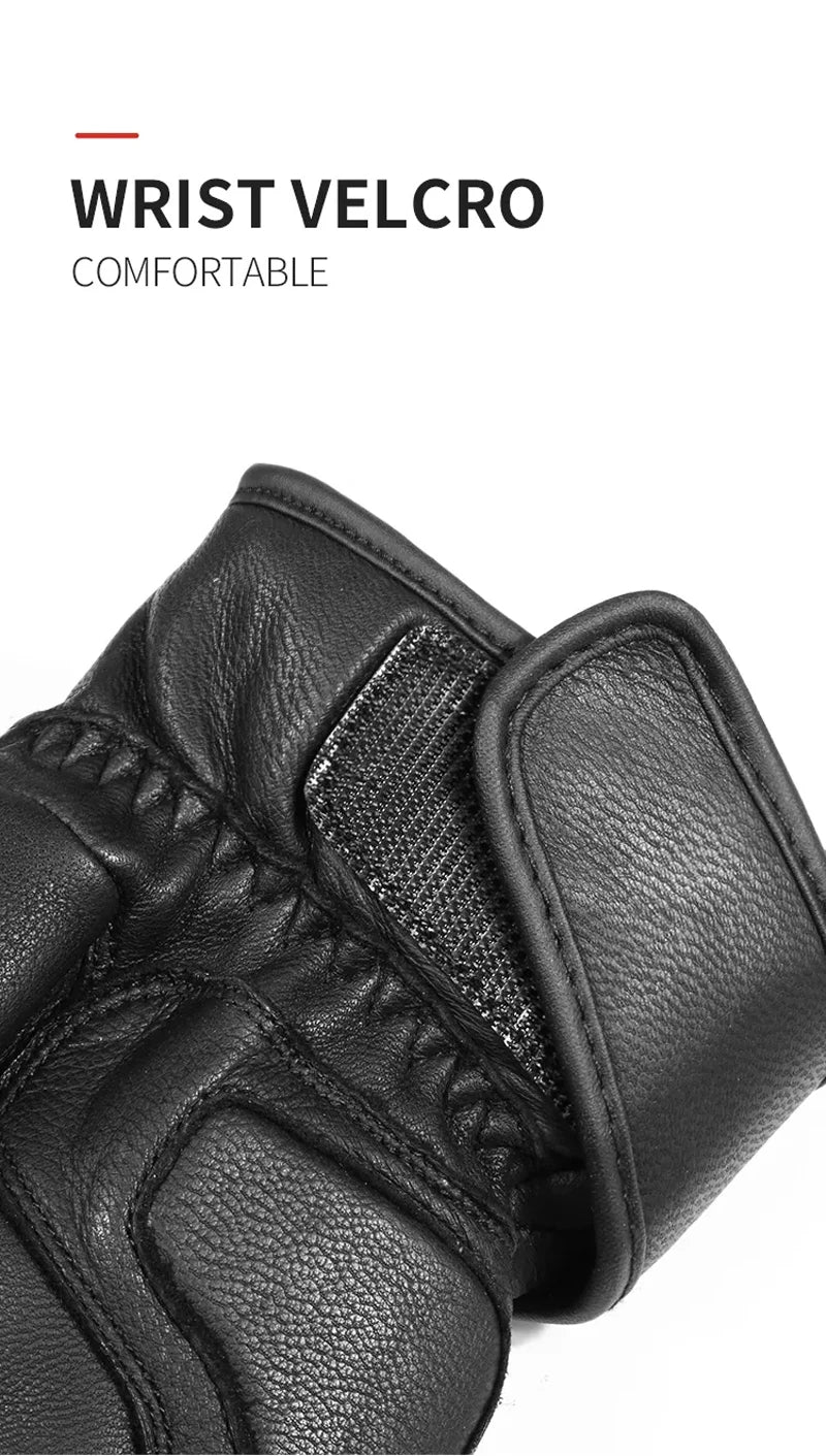 Motorcycle Gloves Winter Waterproof Leather Touchscreen Black - Race Blaze