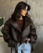 Casual Dark Red Zipper Leather Short Jacket Women  - Race Blaze
