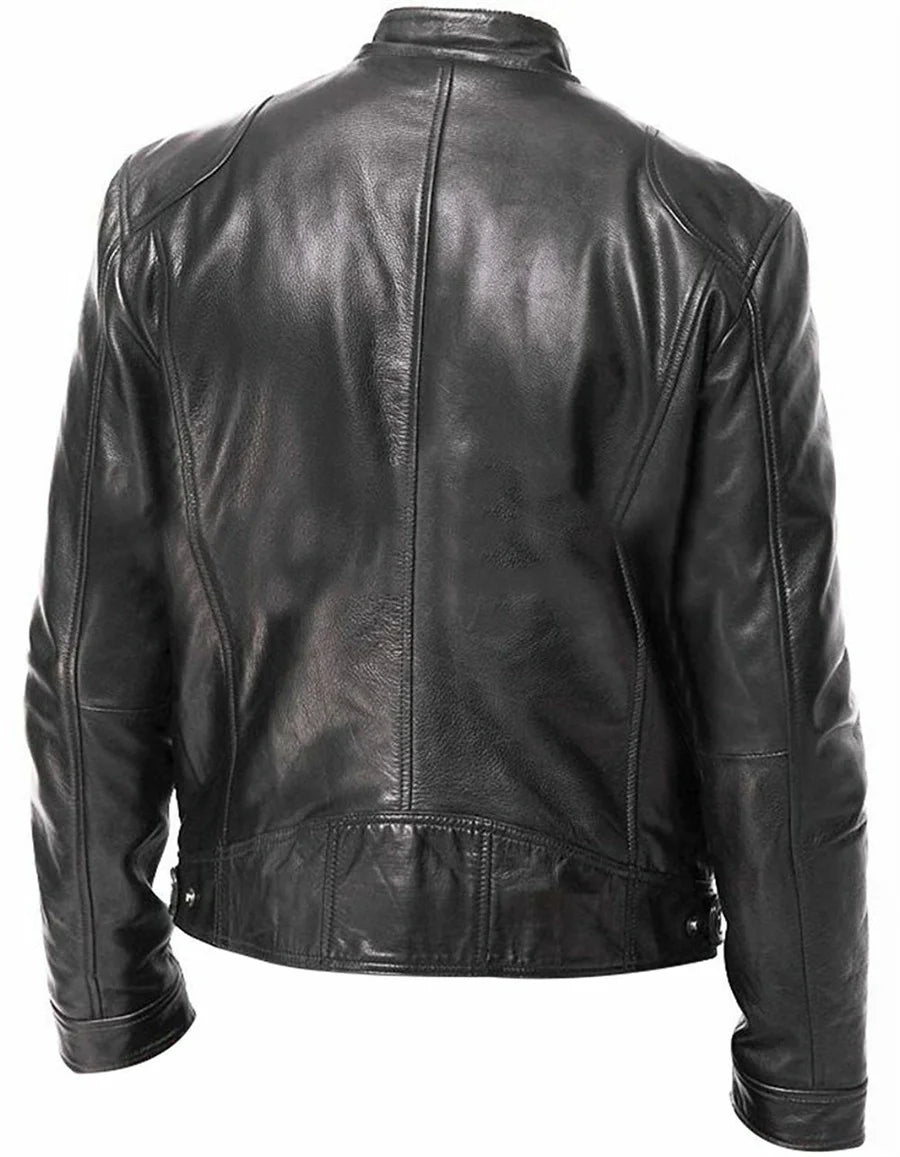New Leather Motorcycle Jacket Men Slim Fit Stand Collar PU Coats