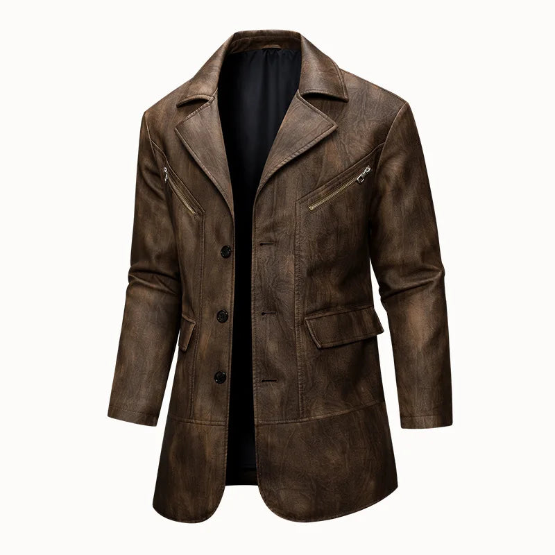 Spring Autumn Men's Vintage Leather Coats Fashion Pu Trench Outwear