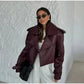Vintage Leather Jacket Women Single Breasted Short Black - Race Blaze
