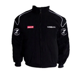 Black Nissan 350Z Vintage Racing Jacket with white piping and embroidered Z logos on sleeves