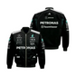2025 Andrea Kimi Antonelli Mercedes F1 black vintage racing bomber jacket with full sponsor logos and Adidas stripes