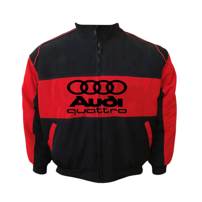 Audi Black & Red Vintage Racing Jacket with Quattro logos on chest and back