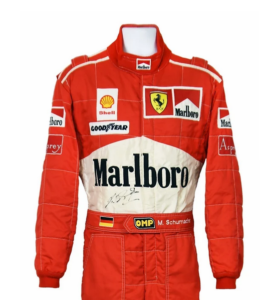 Michael Schumacher 1997 Ferrari Marlboro F1 Racing Suit - Front View Close-up