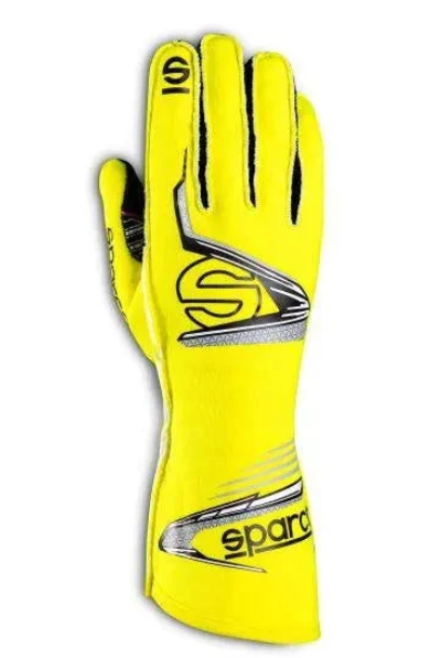 Fluoro yellow and black Sparco Arrow race glove showing Sparco branding