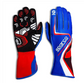 Pair of blue and black Sparco Record kart gloves with red and white detailing