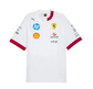 Front view of a white Miami-inspired motorsport shirt with red trim