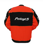 Back view of a red and black vintage-inspired racing jacket