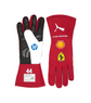 Pair of red racing-style gloves showing black palms and red backs with number 44 cuffs
