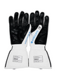 Palm side of white racing-style gloves with black grip details