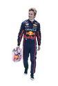 Design reference showing a navy motorsport suit with contrasting red piping