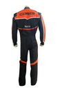 Rear view of the orange and black 2022 CRG karting suit