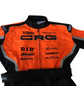 Close-up of the orange upper body and collar of the 2022 CRG karting suit