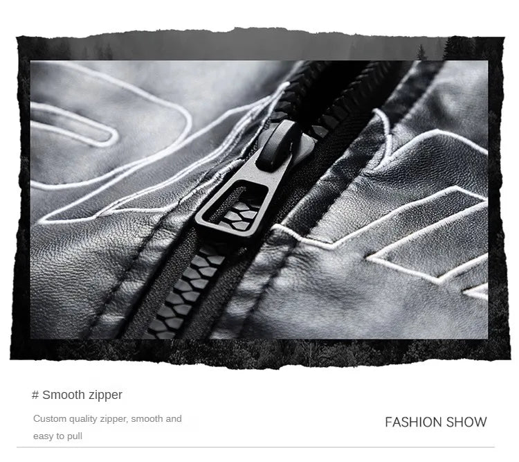 Mens Leather Jacket Pu Letter Embroidery Motorcycle Jacket