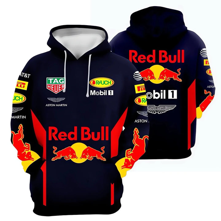 Red Bull Hoodie Street Fashion Suit Navy Back View - Race Blaze